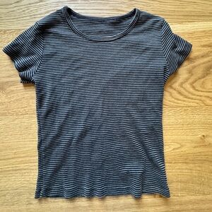 Brandy Melville Black and Grey Striped Tee